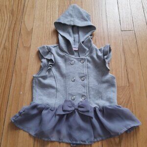 Gray Hooded Ruffle Baby Girl Dress with Bow